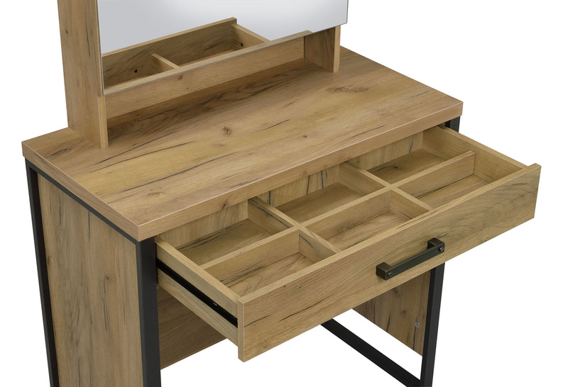 Bettin Vanity Set with Sliding Mirror and Stool Golden Oak